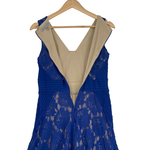 Danny Nicole Womens 4 Royal Blue Sheath Dress Lace Fit Flare VNeck Sleeveless - Picture 10 of 16
